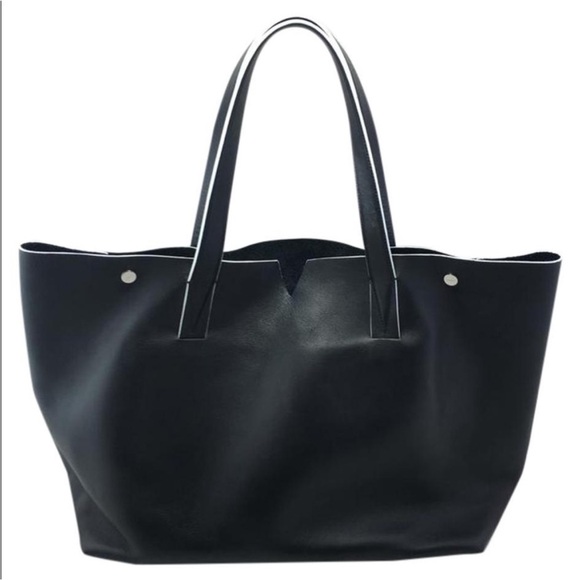 Vince Signature Collection East/West Italian Leather Tote in Black/White - Picture 3 of 17